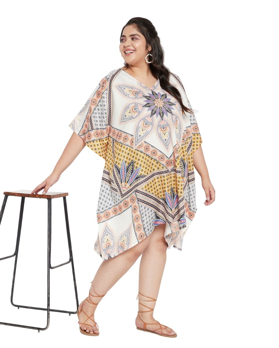 Floral Printed Multicolor Polyester Tunic Top For Plus Size Women
