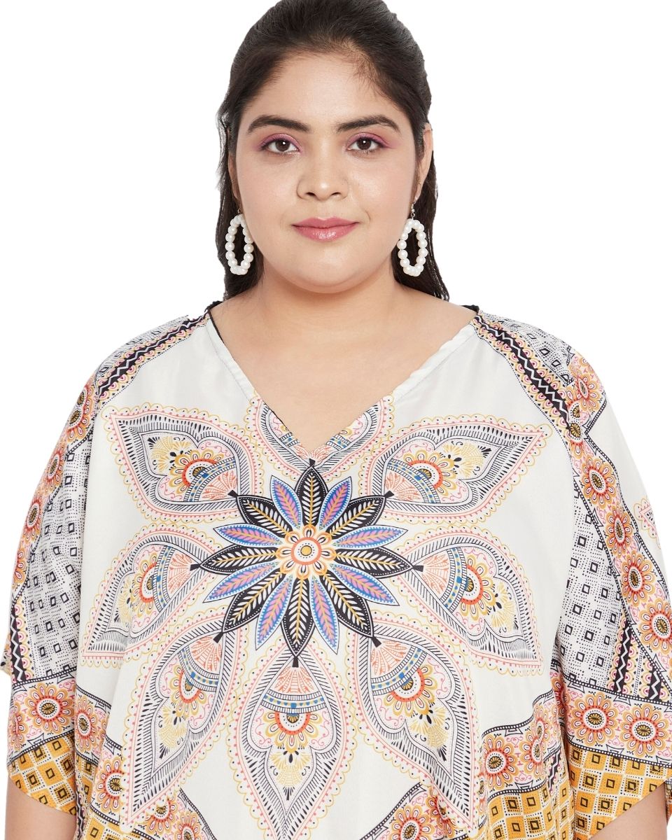 Floral Printed Multicolor Polyester Tunic Top For Plus Size Women
