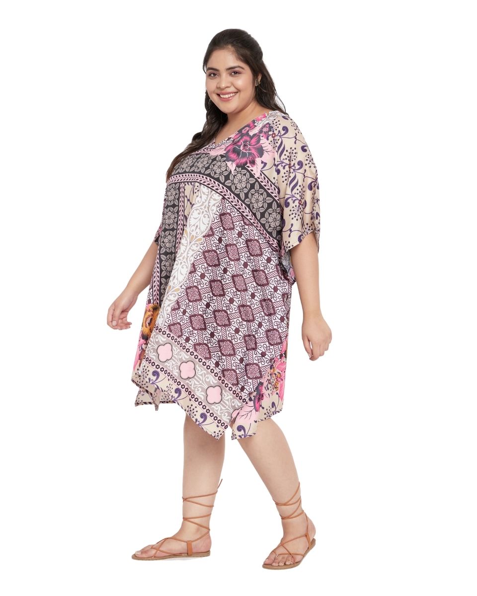 Floral Printed Multicolor Polyester Tunic Top For Plus Size Women