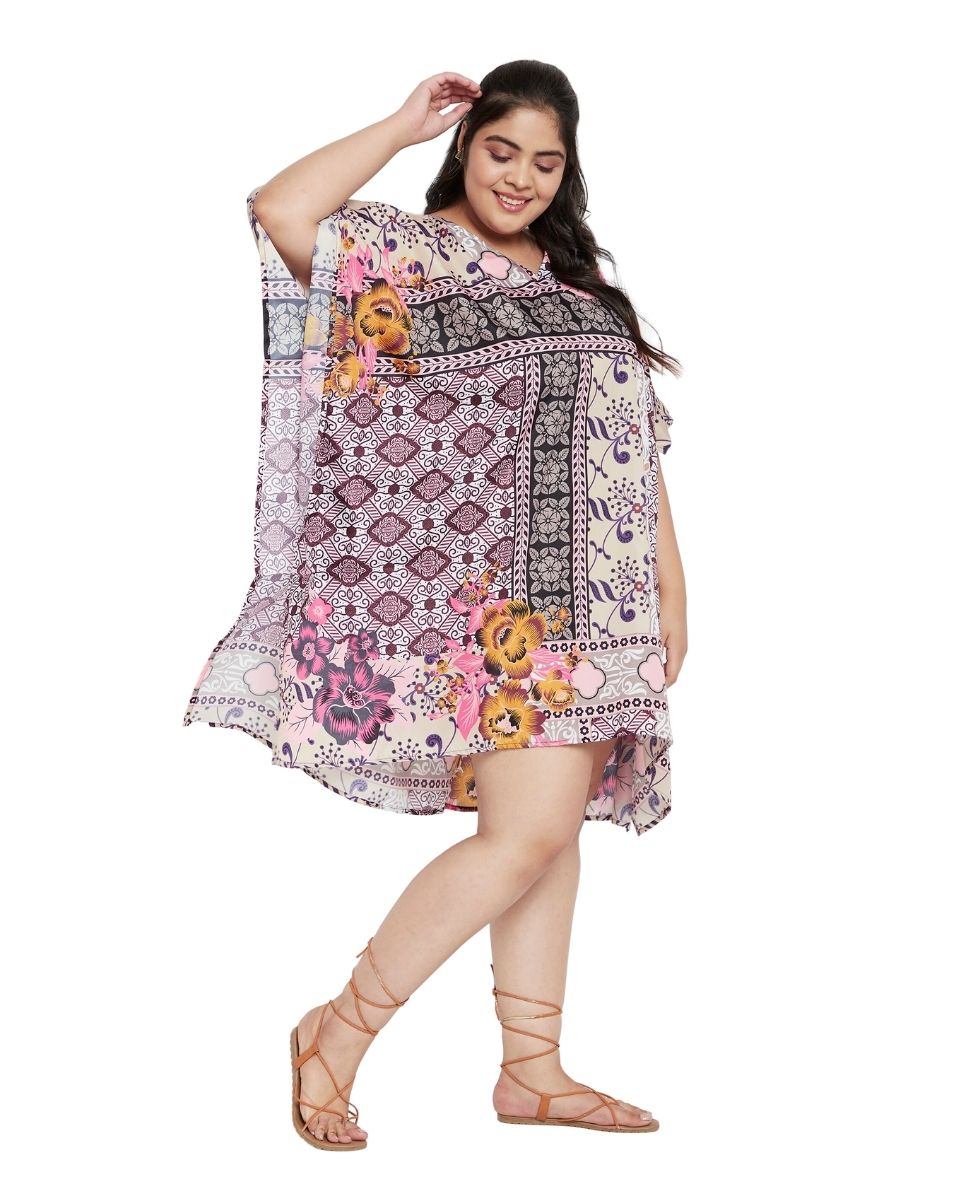 Floral Printed Multicolor Polyester Tunic Top For Plus Size Women