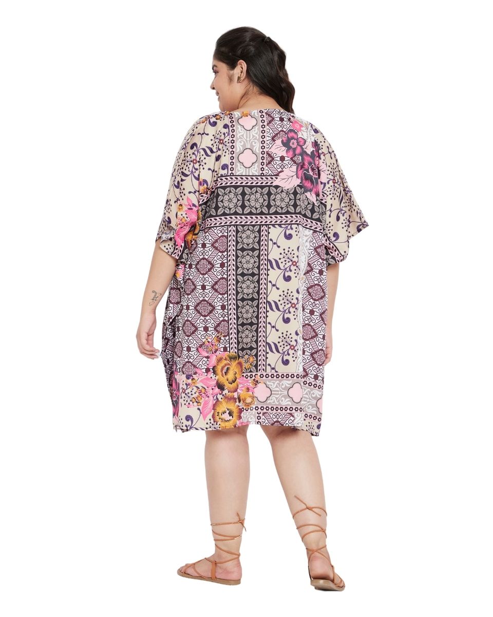 Floral Printed Multicolor Polyester Tunic Top For Plus Size Women