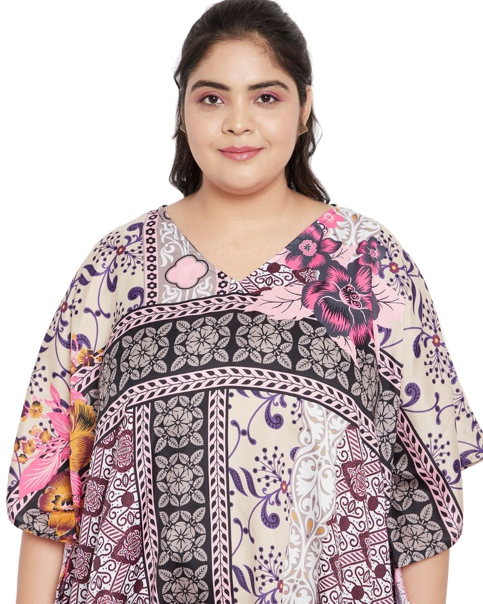 Floral Printed Multicolor Polyester Tunic Top For Plus Size Women