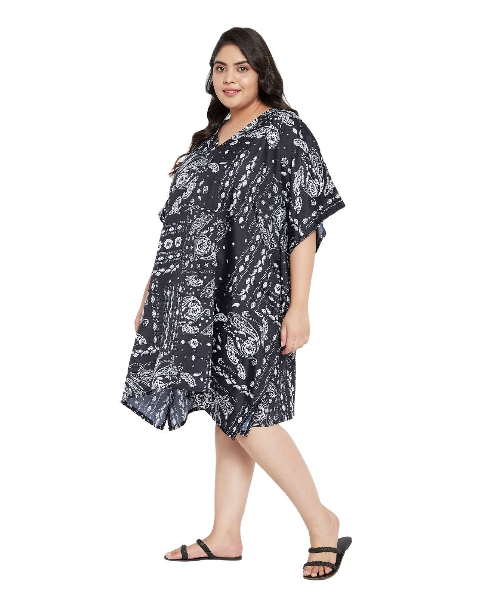 Floral Printed Black Polyester Tunic Plus Size Top For Women