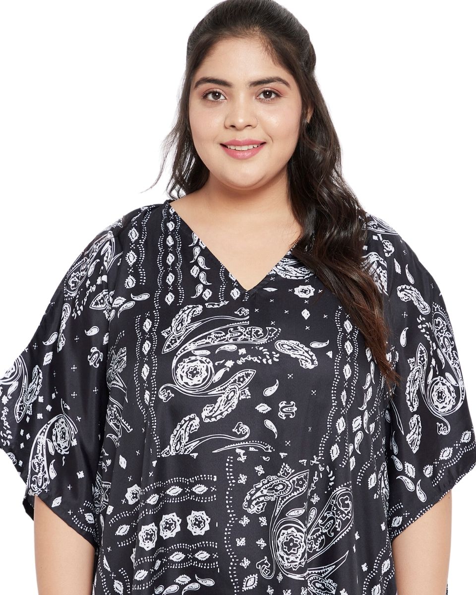 Floral Printed Black Polyester Tunic Plus Size Top For Women