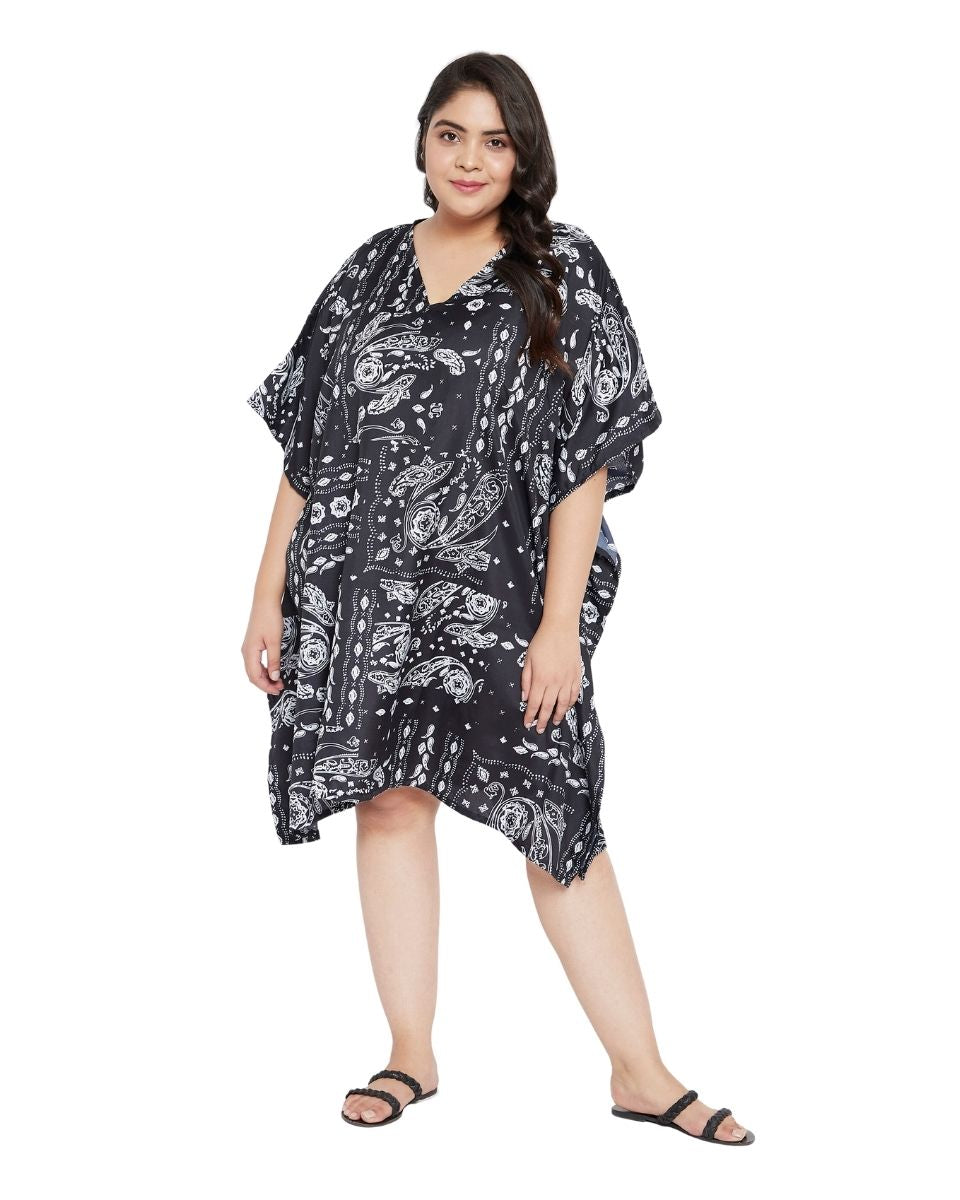 Floral Printed Black Polyester Tunic Plus Size Top For Women