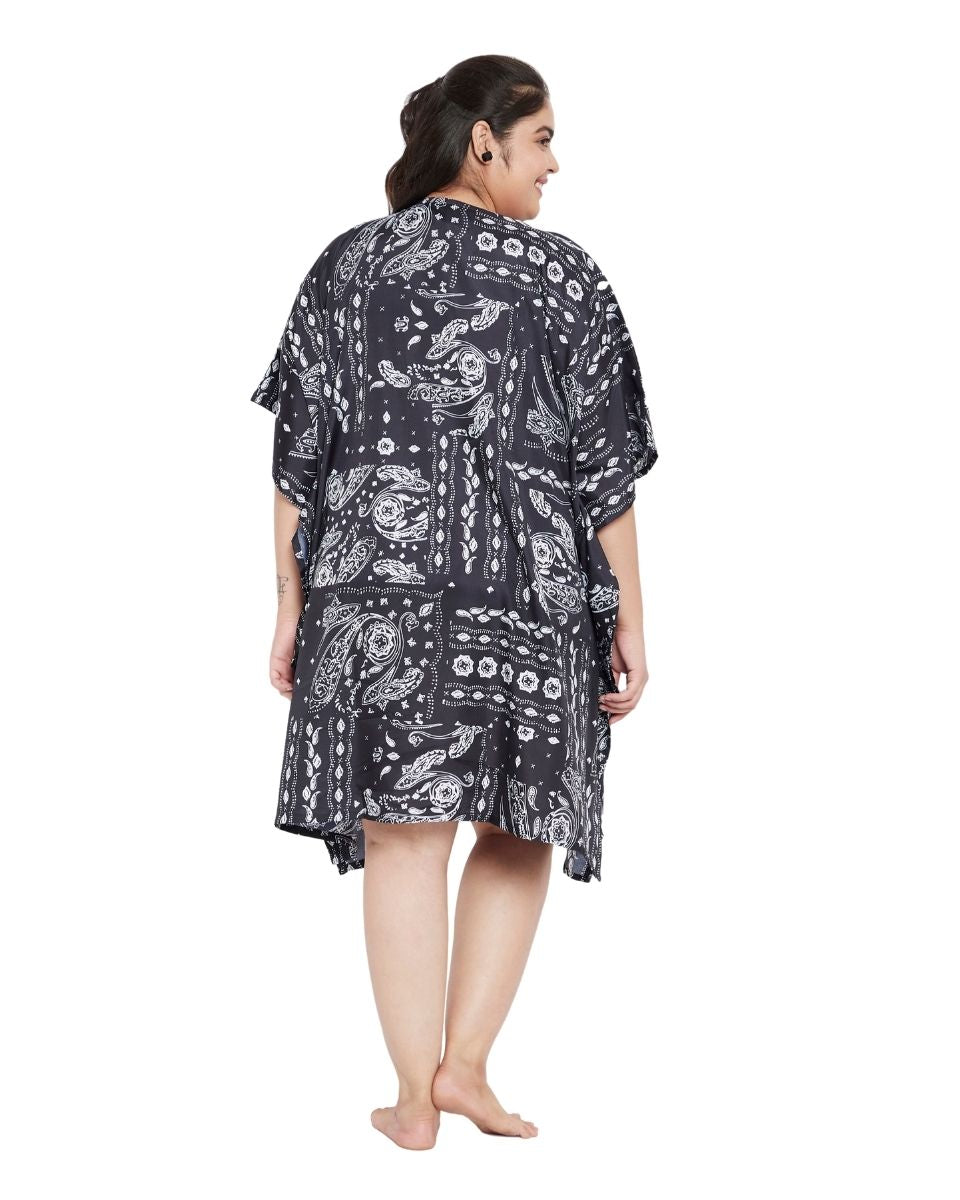 Floral Printed Black Polyester Tunic Plus Size Top For Women