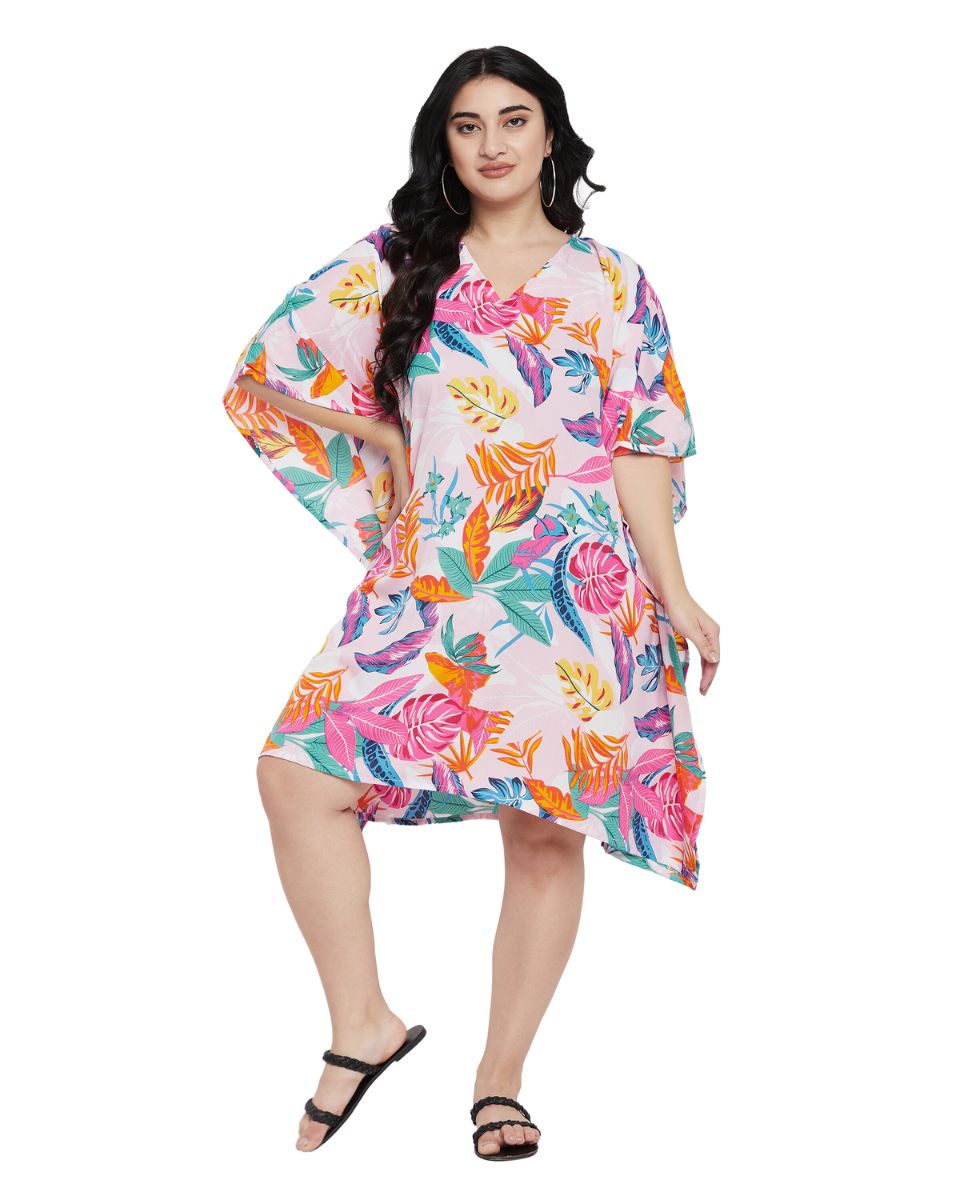 Leaf Printed Multicolor Polyester Tunic Top For Plus Size Women