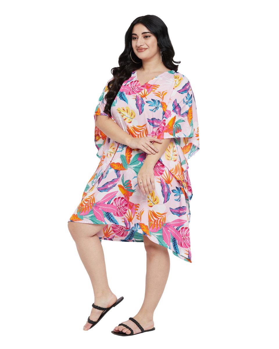 Leaf Printed Multicolor Polyester Tunic Top For Plus Size Women