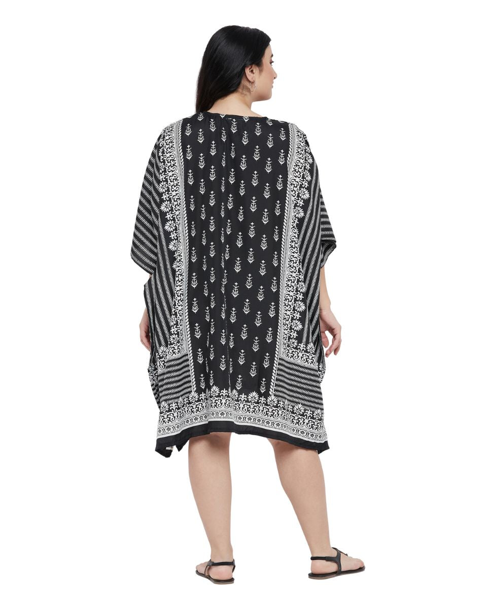Floral Printed Black Polyester Tunic Plus Size Top For Women