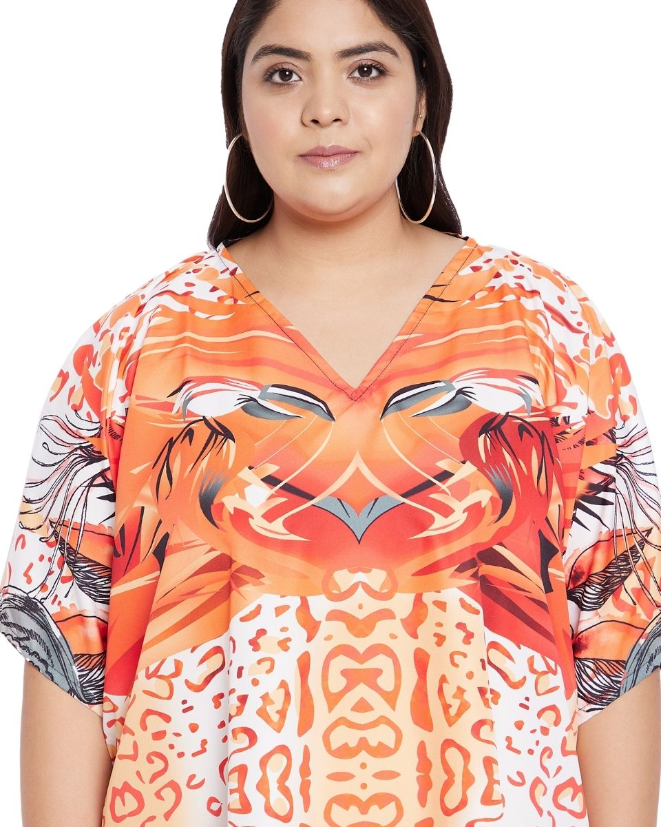 Orange Tunic Polyester Tribal Printed For Plus Size Women