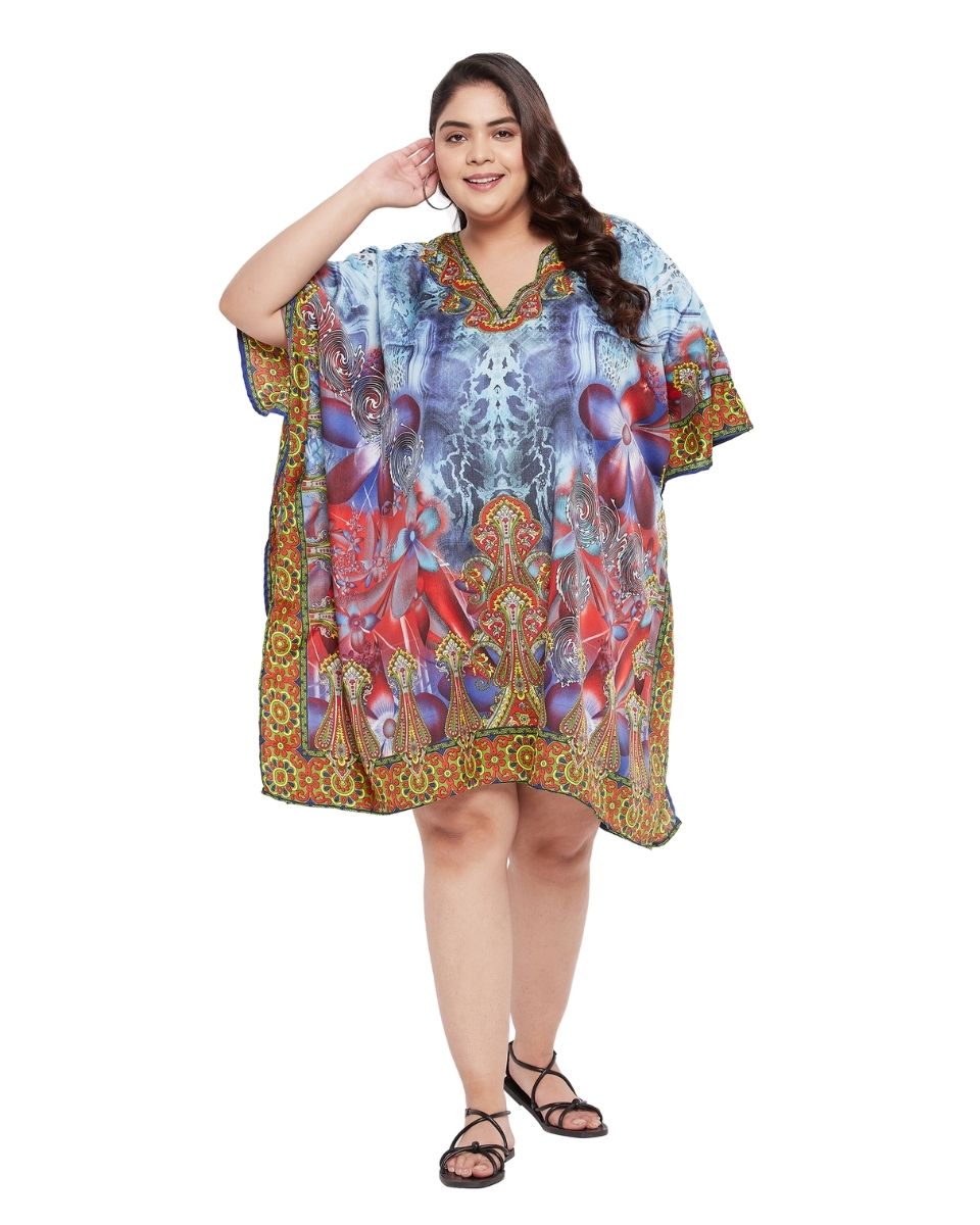 Floral Printed Multicolor Polyester Tunic Top For Plus Size Women