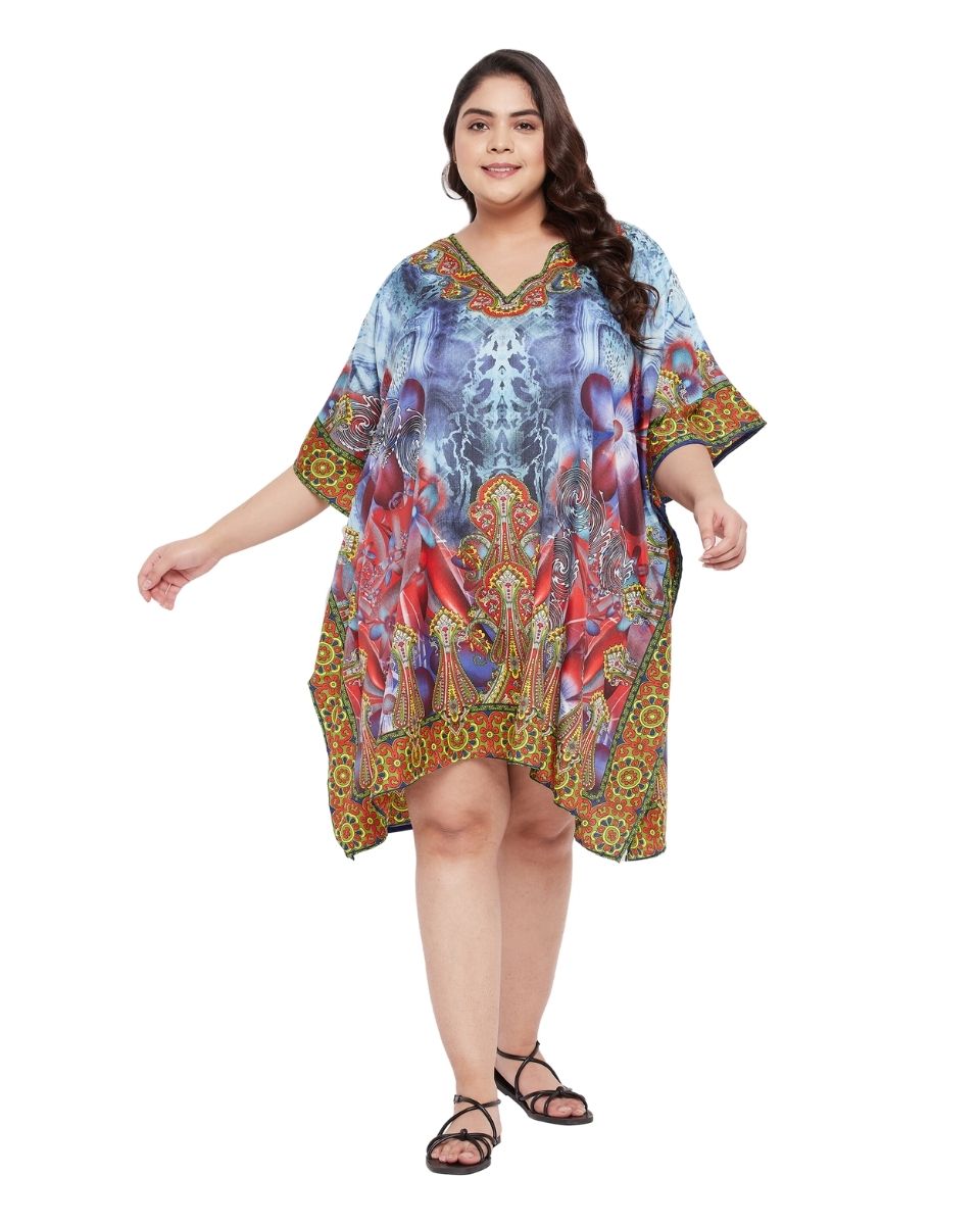 Floral Printed Multicolor Polyester Tunic Top For Plus Size Women
