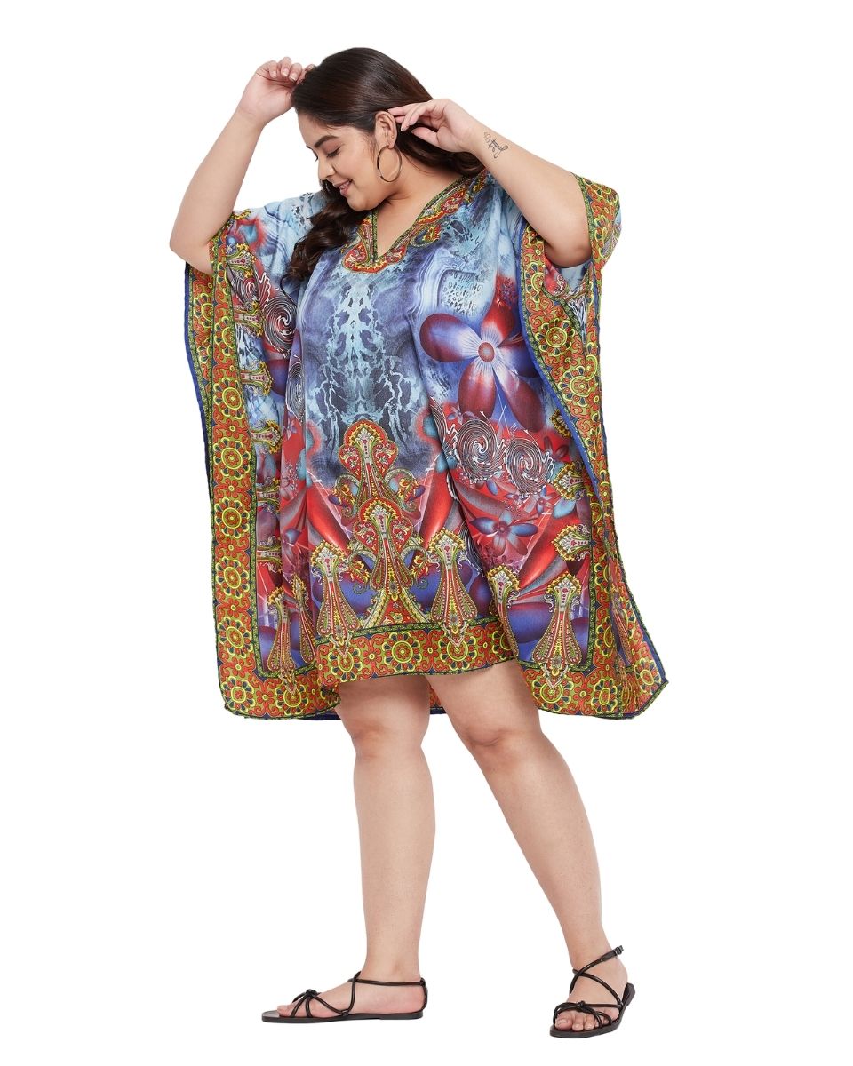 Floral Printed Multicolor Polyester Tunic Top For Plus Size Women