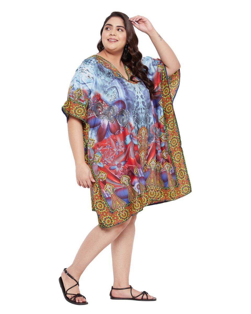Floral Printed Multicolor Polyester Tunic Top For Plus Size Women