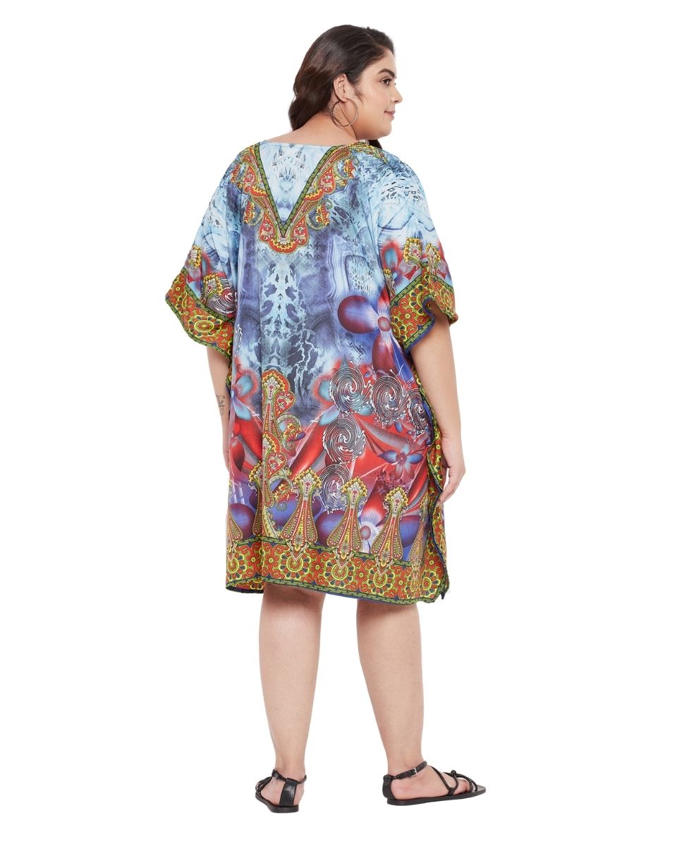Floral Printed Multicolor Polyester Tunic Top For Plus Size Women