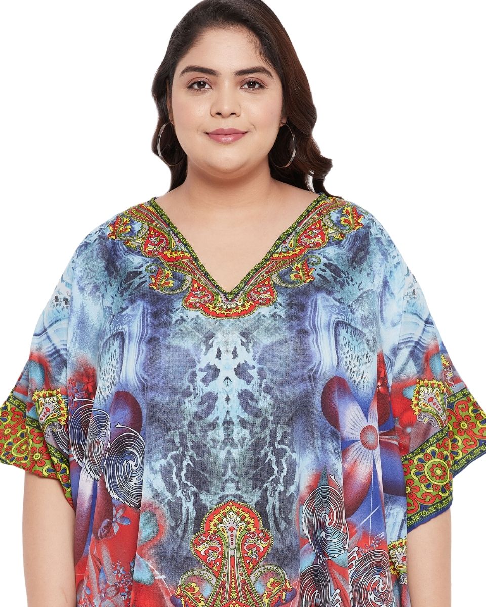 Floral Printed Multicolor Polyester Tunic Top For Plus Size Women