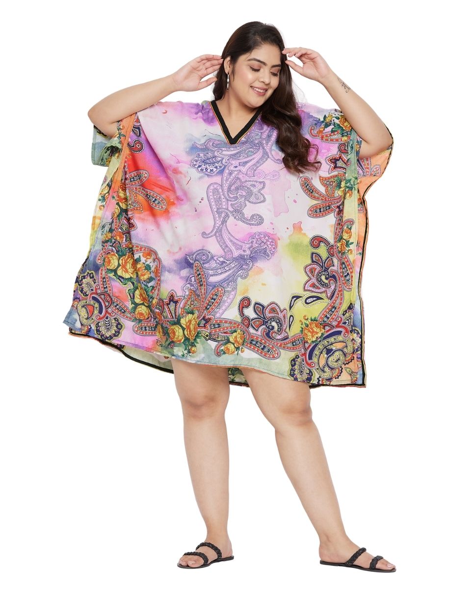 Floral Printed Multicolor Plus Size Polyester Tunic Top For Women