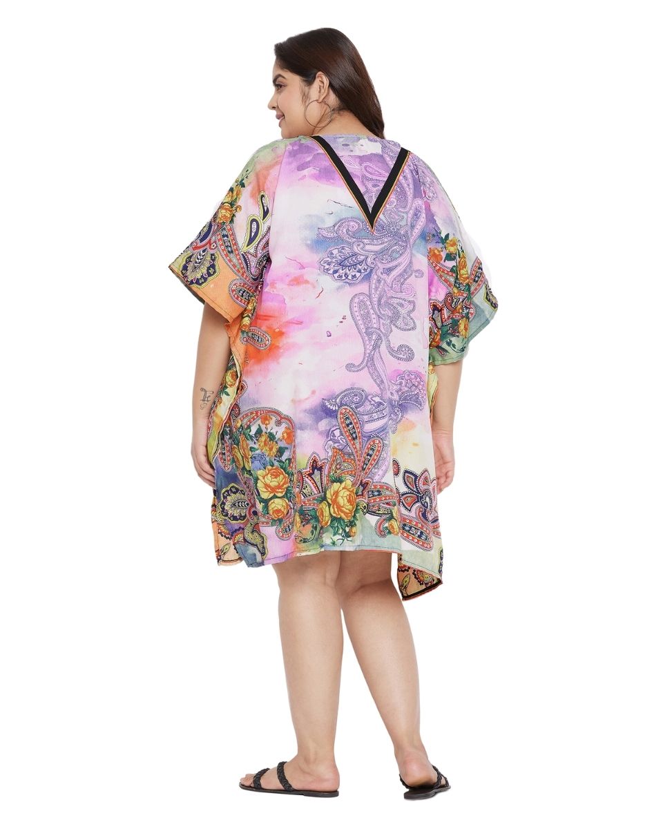 Floral Printed Multicolor Plus Size Polyester Tunic Top For Women