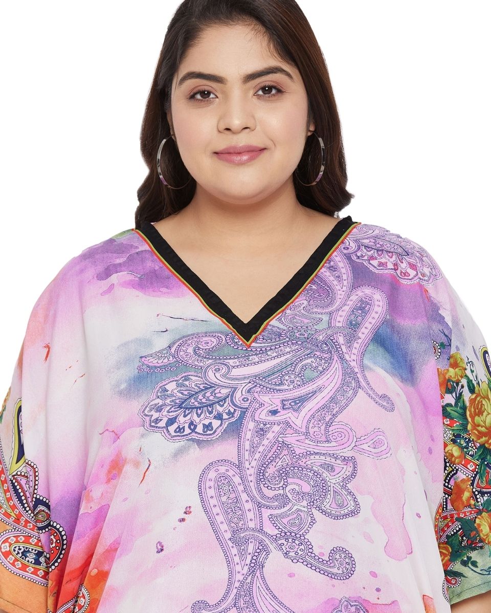 Floral Printed Multicolor Plus Size Polyester Tunic Top For Women