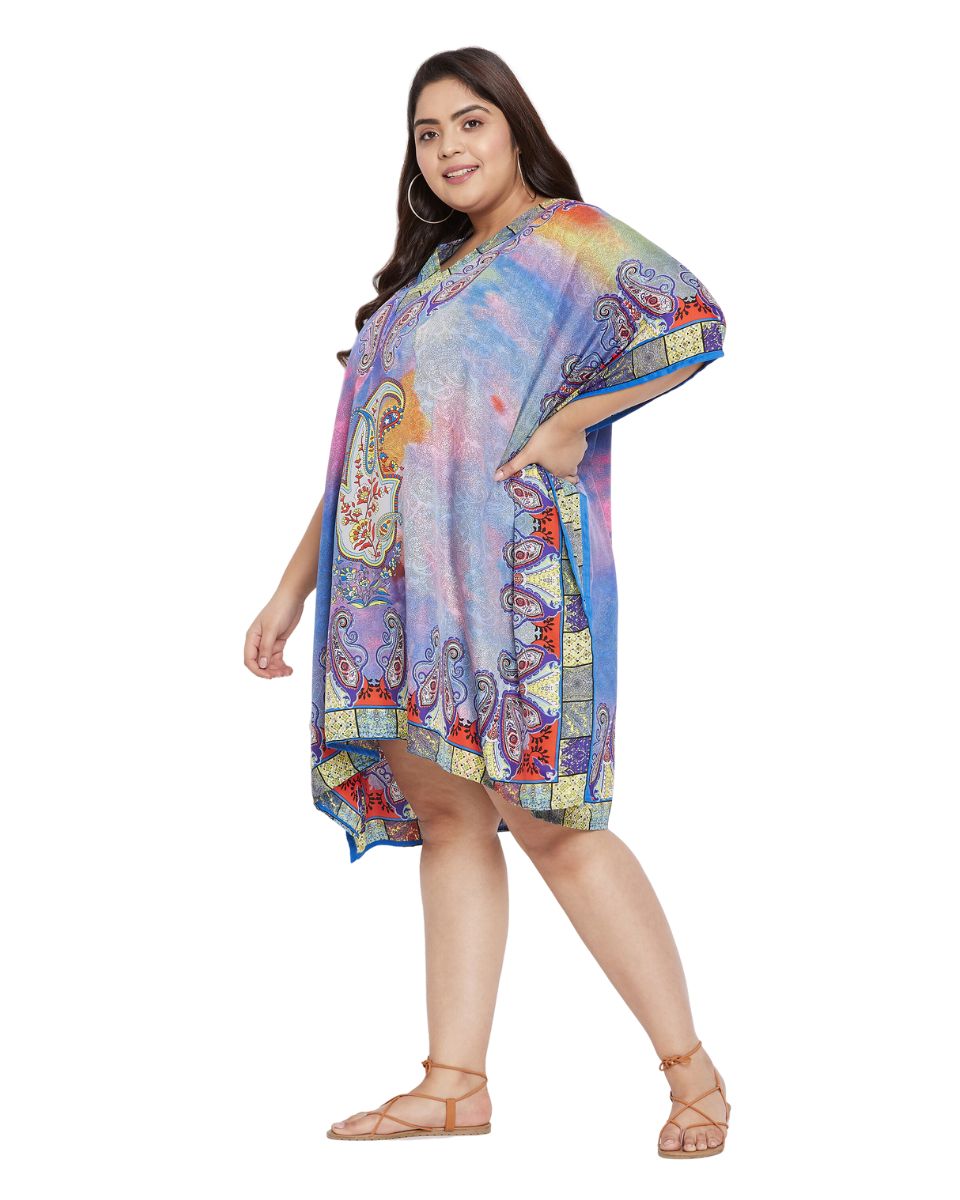 Paisley Print Multicolor Polyester Plus Size Tunic Top For Women