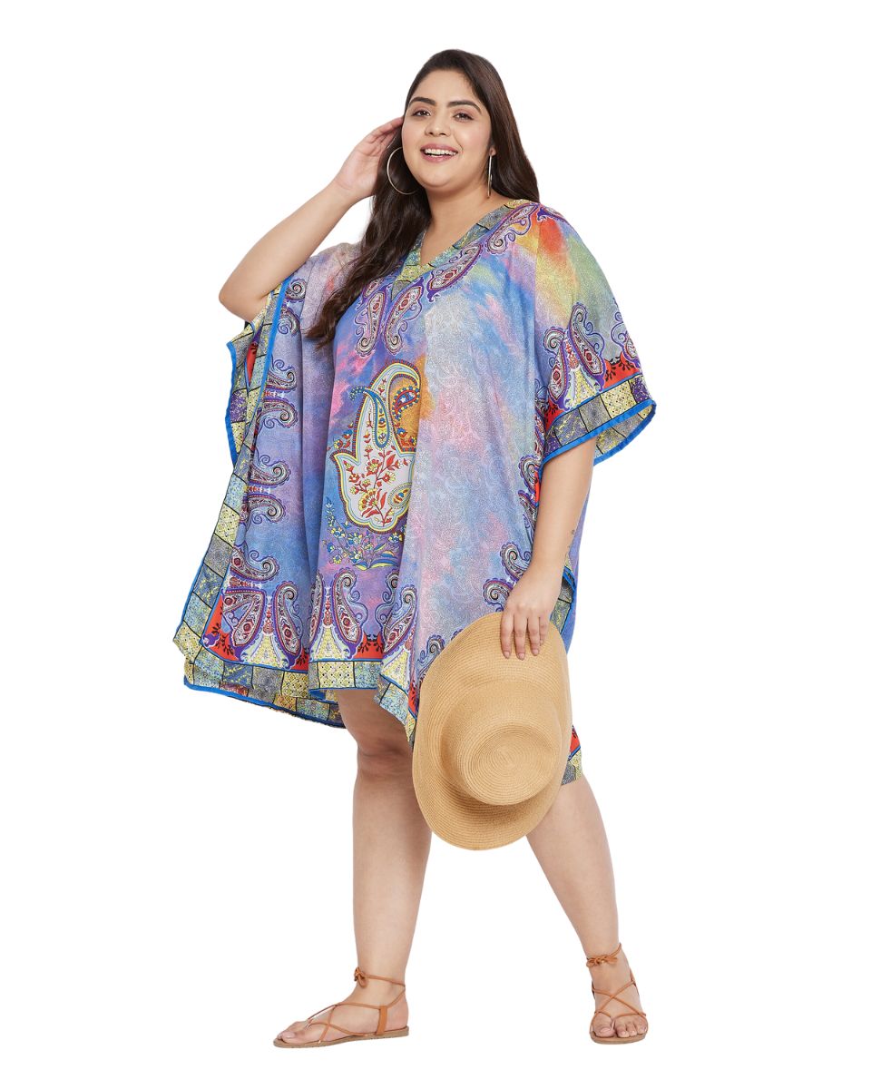 Paisley Print Multicolor Polyester Plus Size Tunic Top For Women