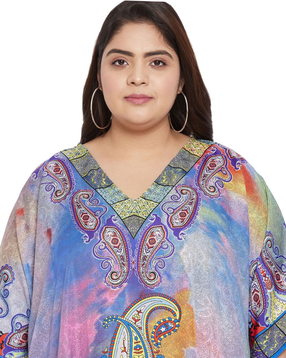 Paisley Print Multicolor Polyester Plus Size Tunic Top For Women