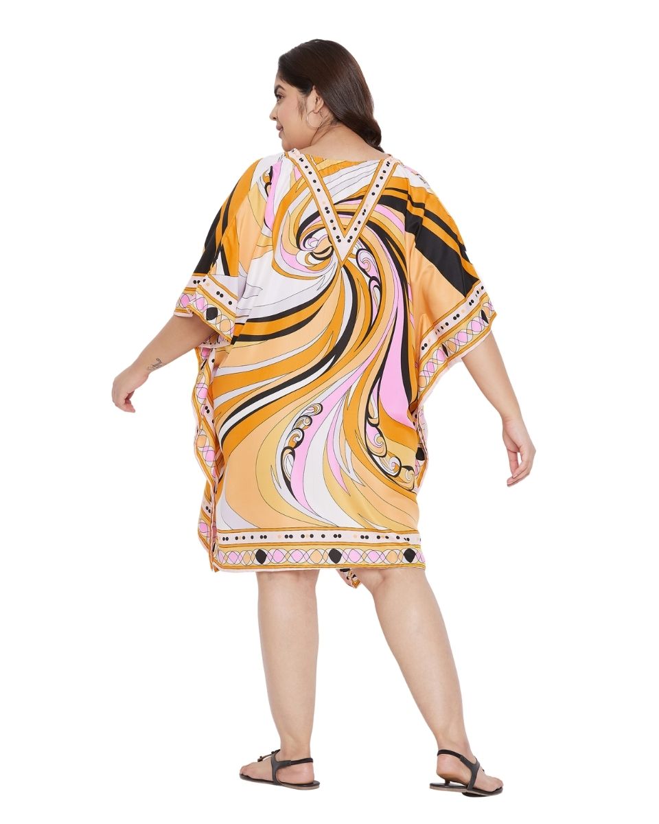 Abstract Printed Yellow Polyester Tunic Top For Plus Size Women