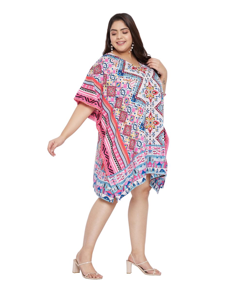 Floral Printed Pink Polyester Tunic Top For Plus Size Women