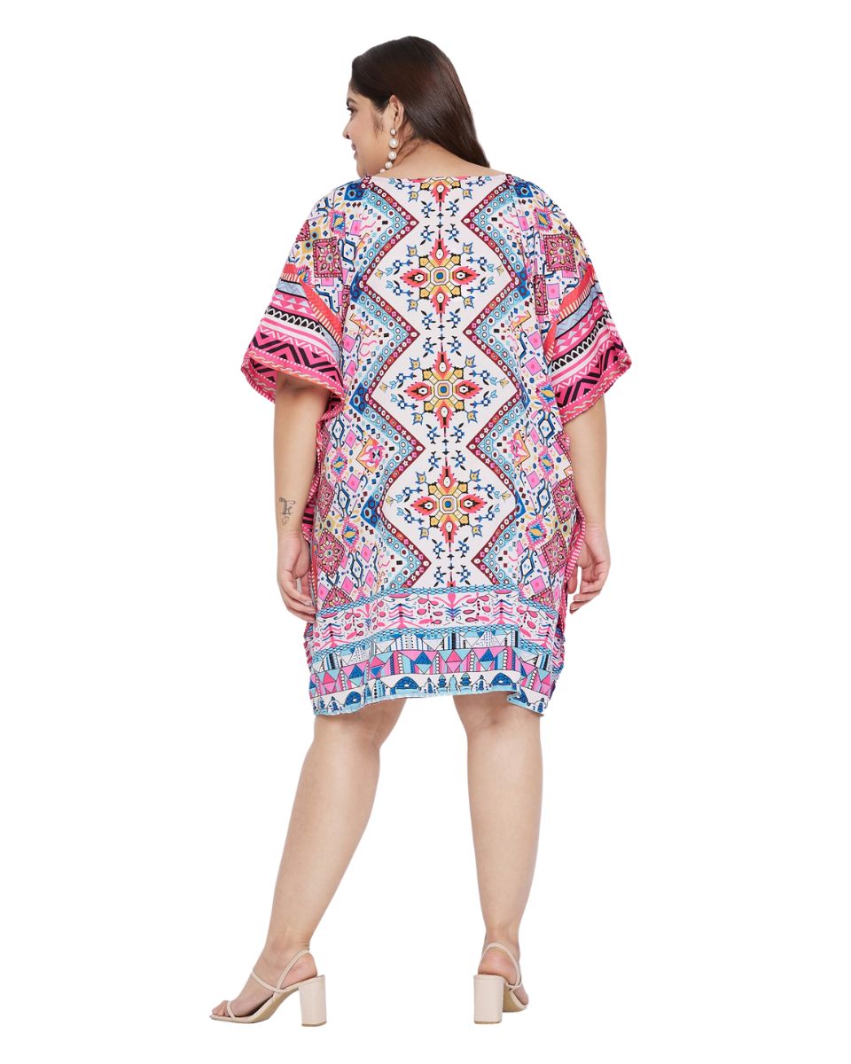 Floral Printed Pink Polyester Tunic Top For Plus Size Women