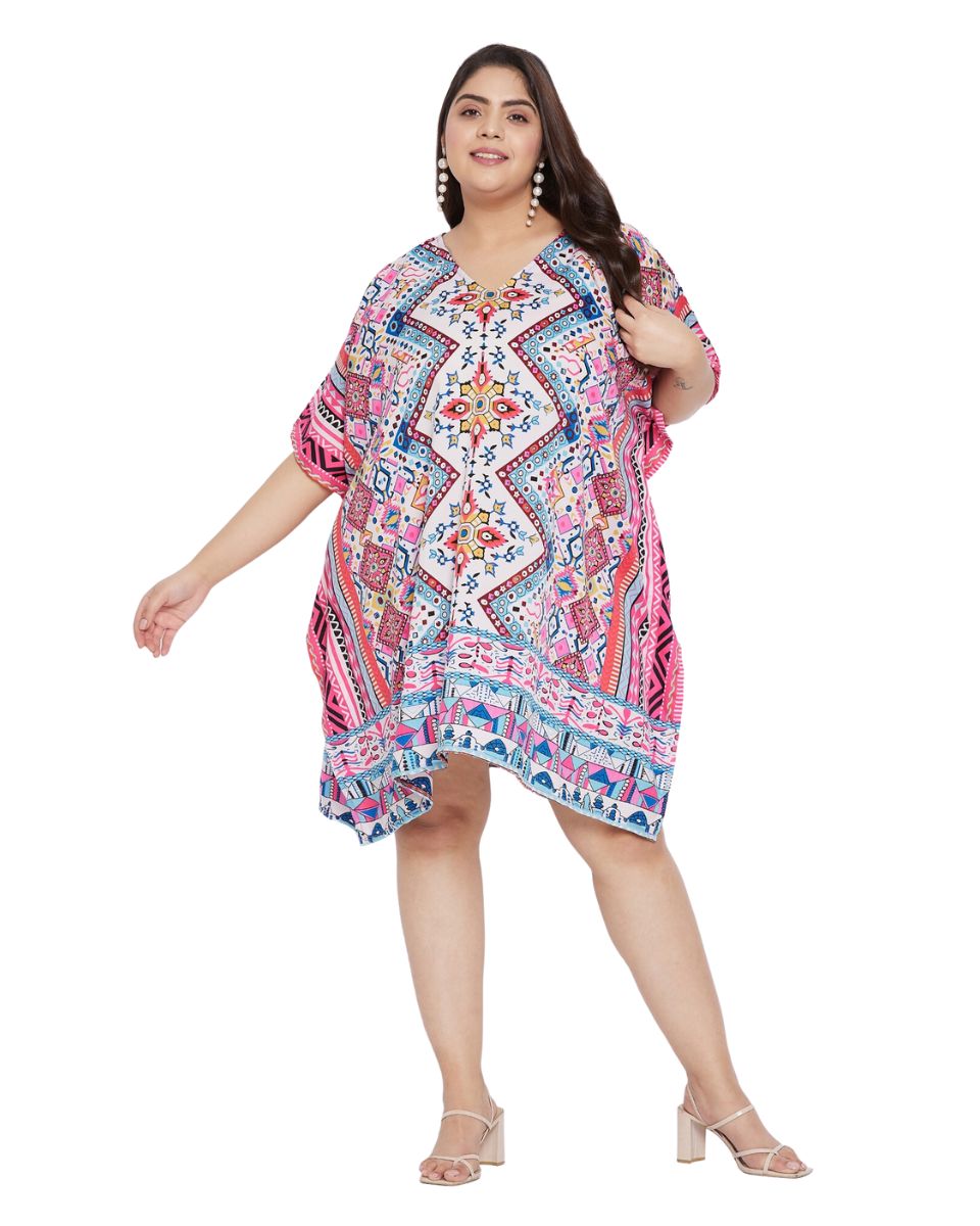 Floral Printed Pink Polyester Tunic Top For Plus Size Women