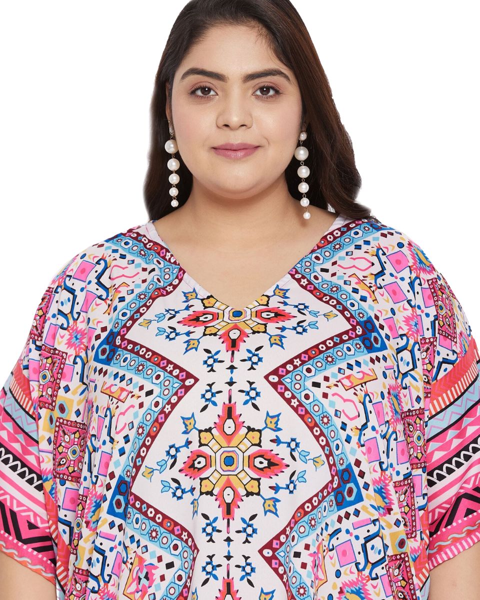 Floral Printed Pink Polyester Tunic Top For Plus Size Women
