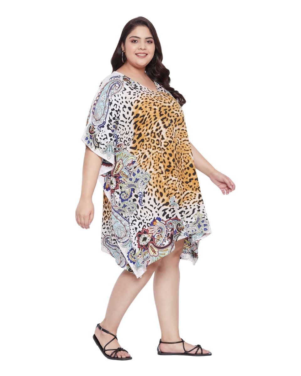 Animal Printed Multicolor Polyester Tunic Top For Plus Size Women
