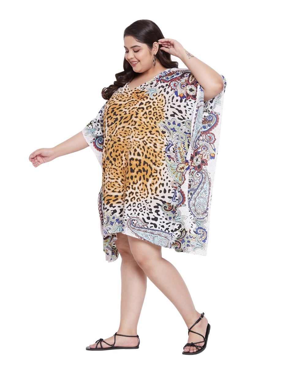 Animal Printed Multicolor Polyester Tunic Top For Plus Size Women