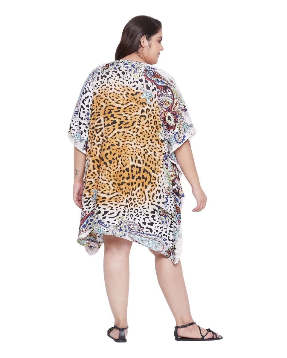 Animal Printed Multicolor Polyester Tunic Top For Plus Size Women