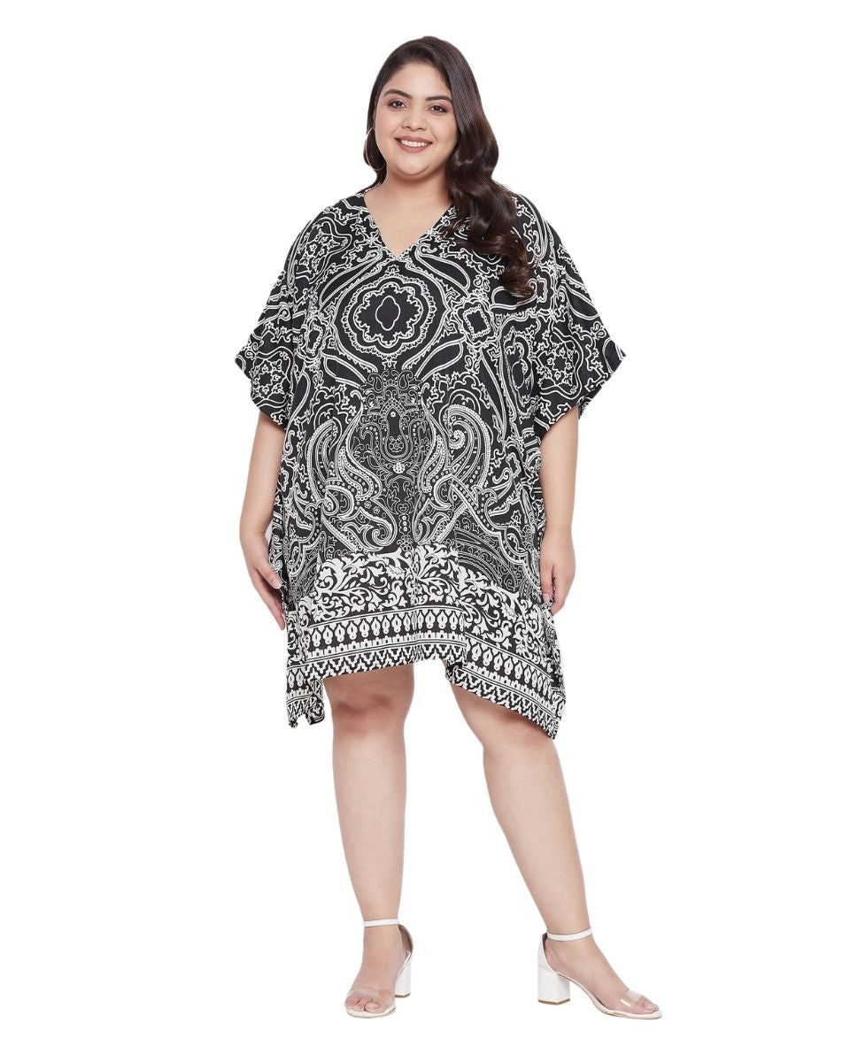 Paisley Printed Multicolor Polyester Plus Size Tunic Top For Women