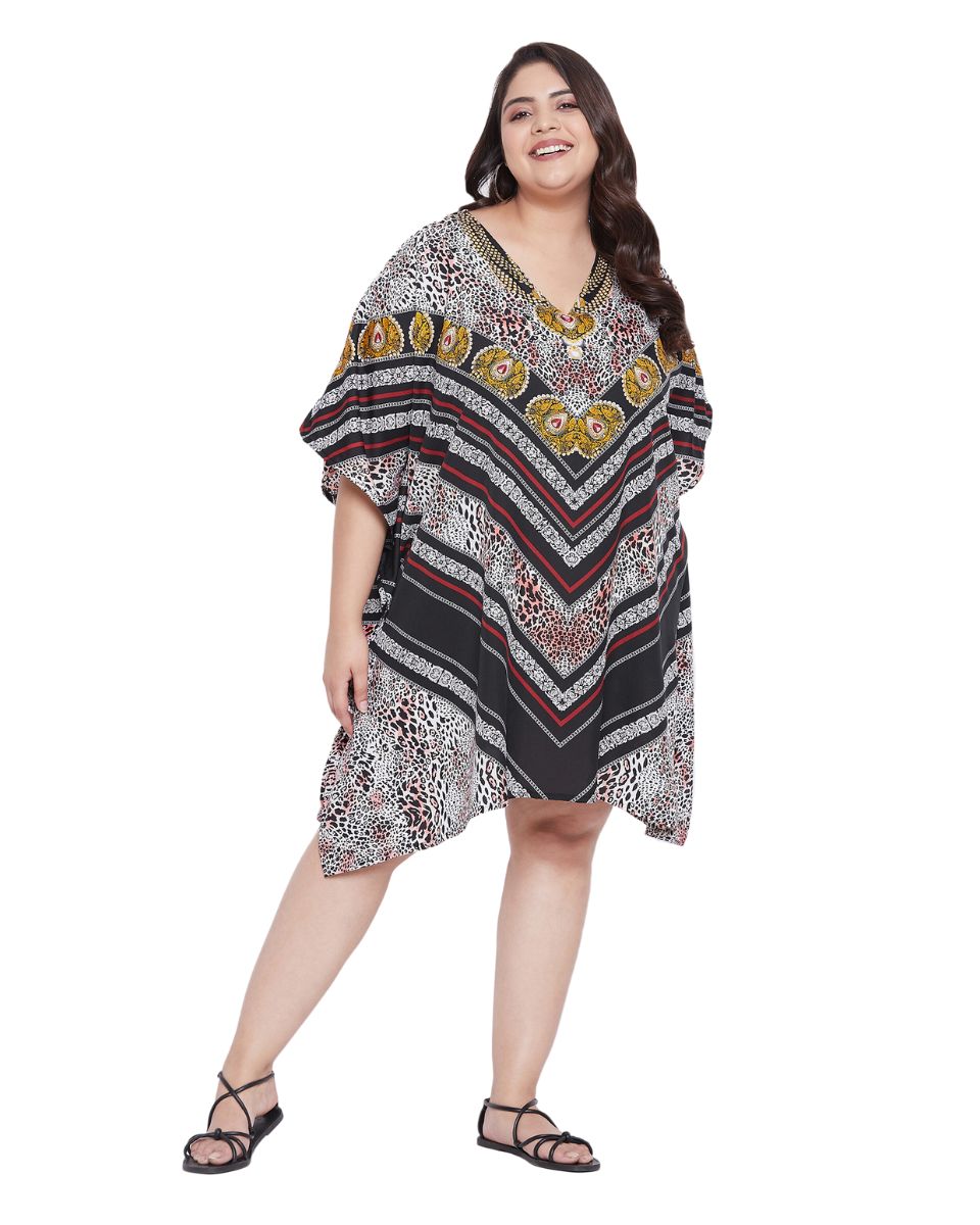Animal Printed Multicolor Polyester Tunic Top For Plus Size Women