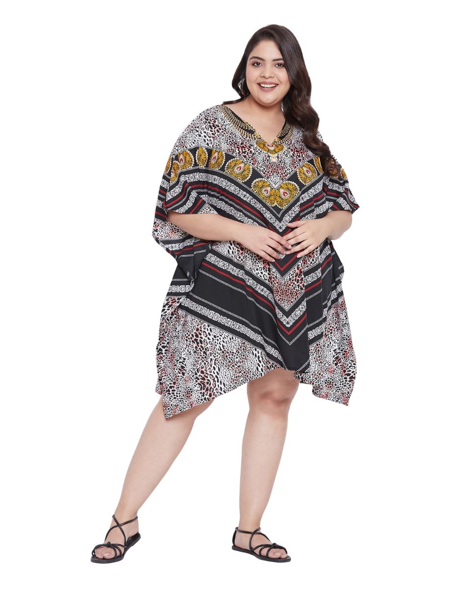 Animal Printed Multicolor Polyester Tunic Top For Plus Size Women