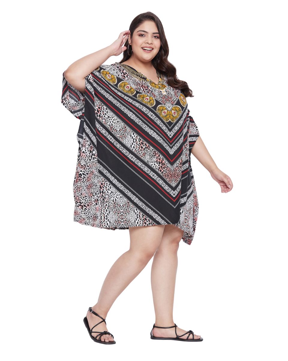 Animal Printed Multicolor Polyester Tunic Top For Plus Size Women
