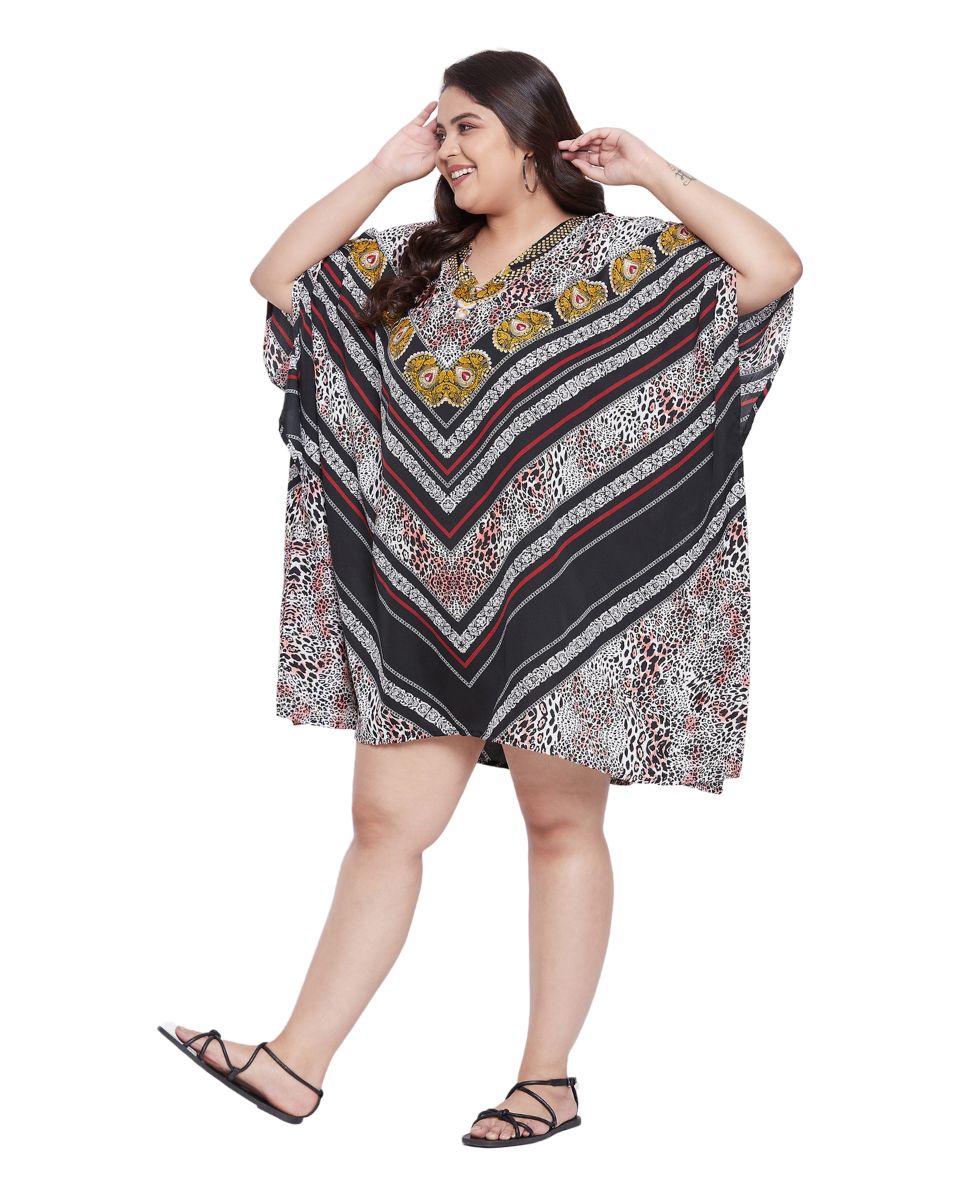 Animal Printed Multicolor Polyester Tunic Top For Plus Size Women