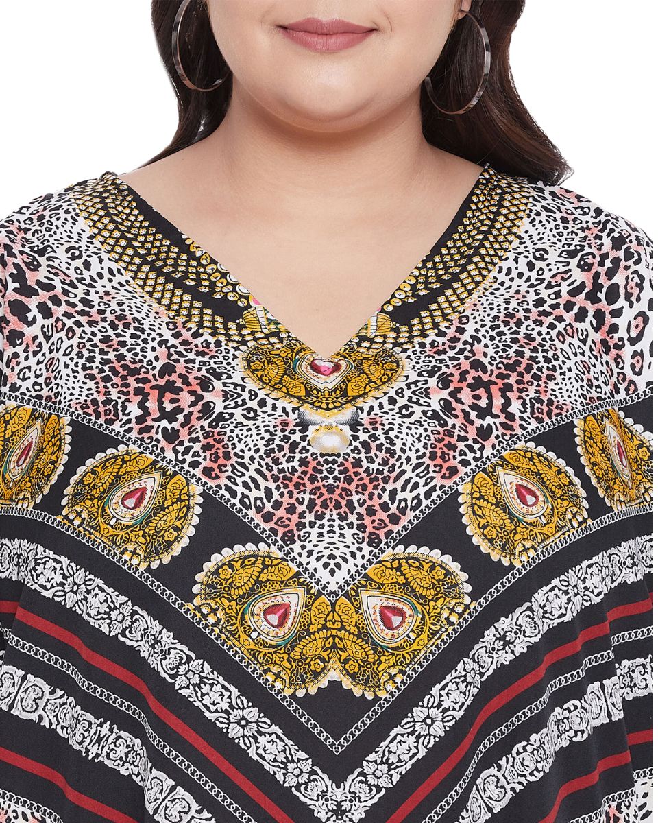 Animal Printed Multicolor Polyester Tunic Top For Plus Size Women