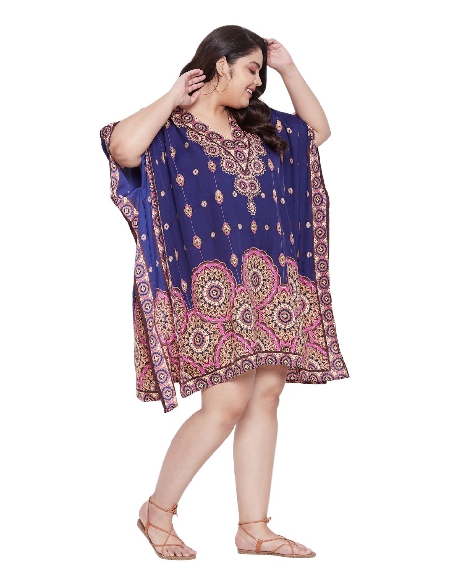 Mandala Printed Purple Polyester Tunic Top For Plus Size Women