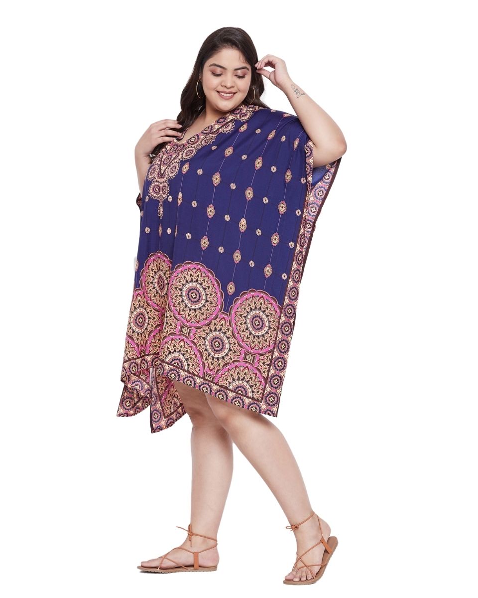 Mandala Printed Purple Polyester Tunic Top For Plus Size Women