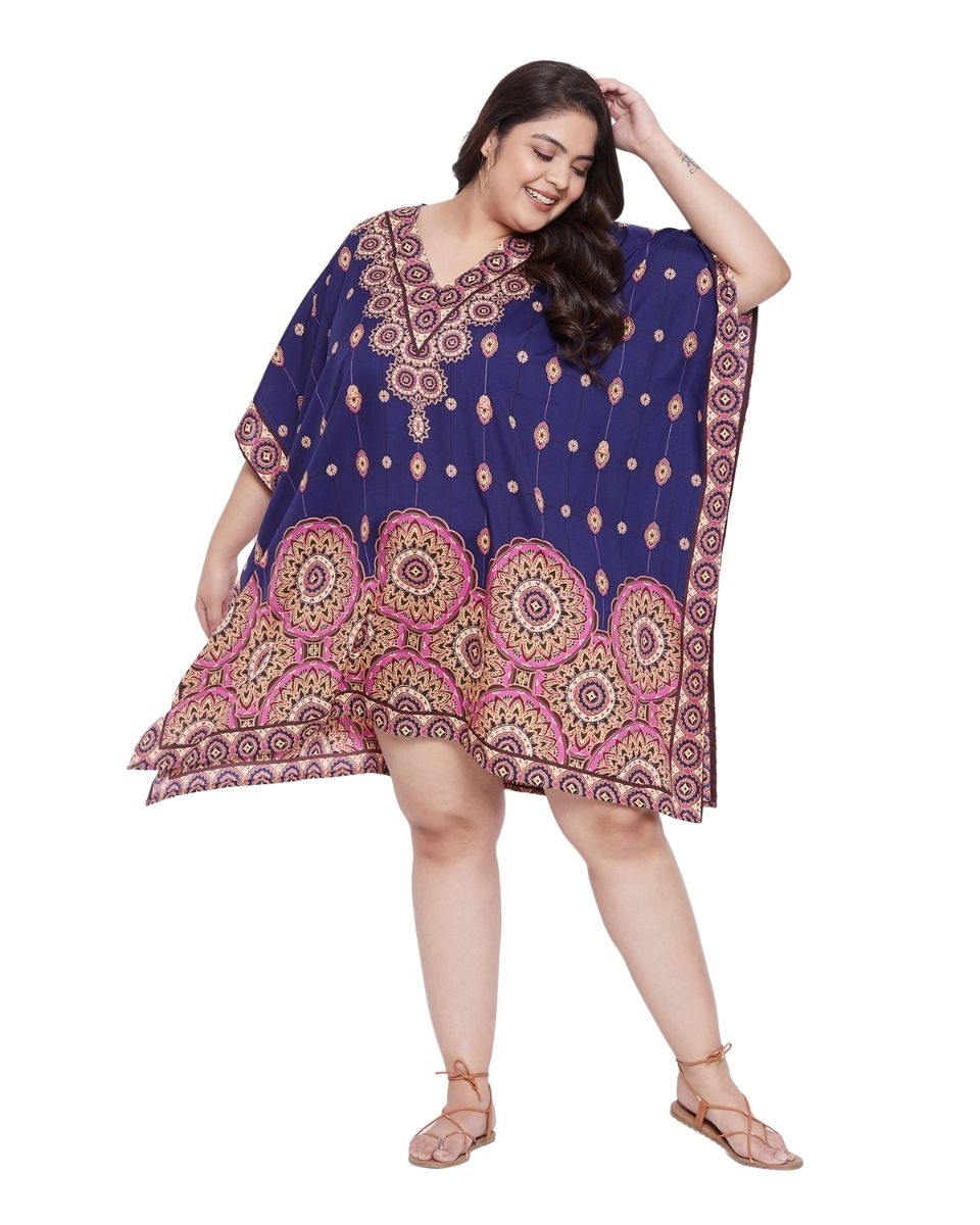 Mandala Printed Purple Polyester Tunic Top For Plus Size Women