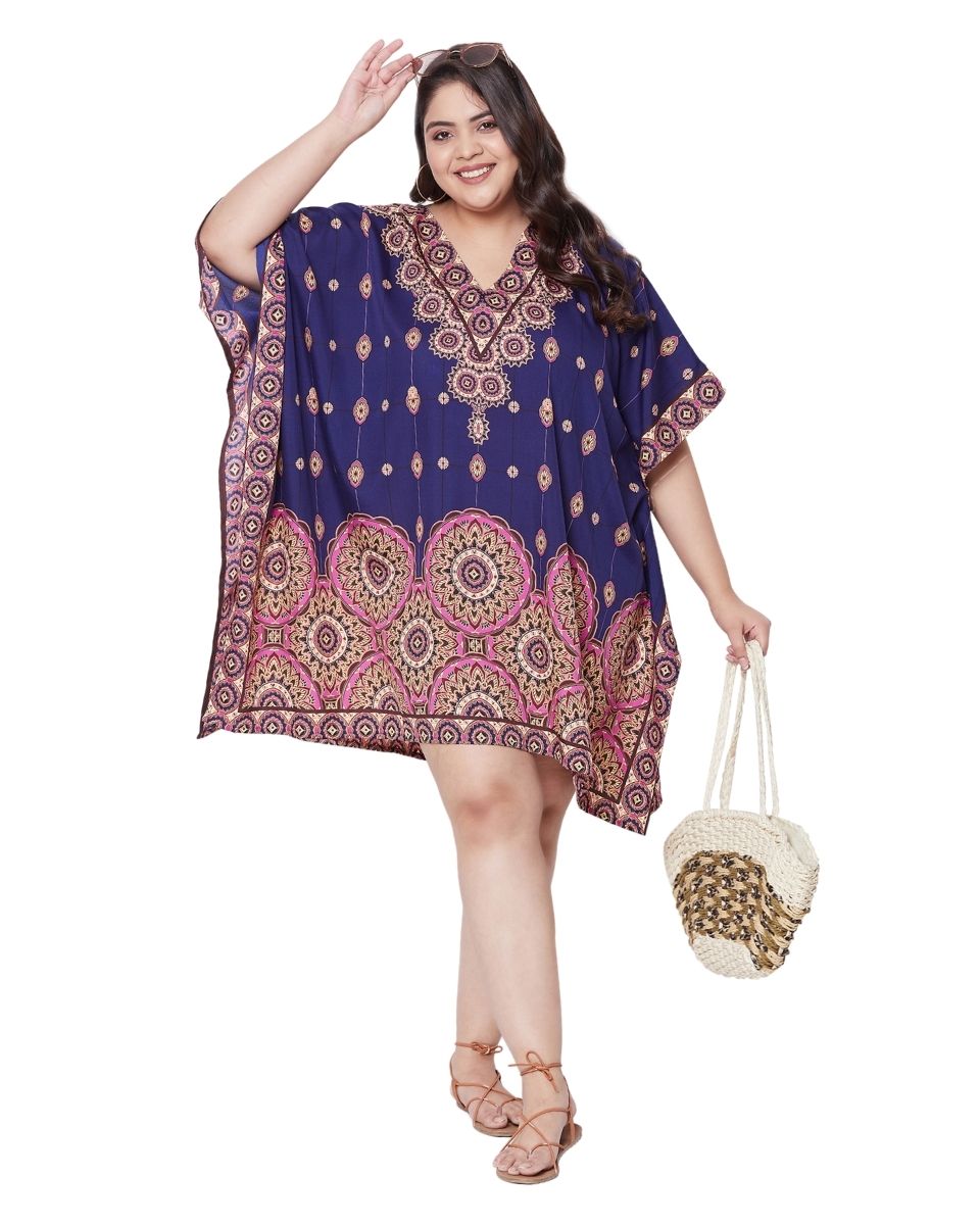 Mandala Printed Purple Polyester Tunic Top For Plus Size Women