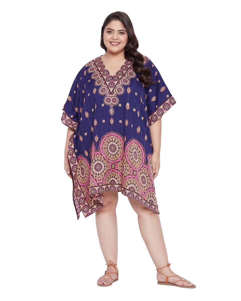 Mandala Printed Purple Polyester Tunic Top For Plus Size Women