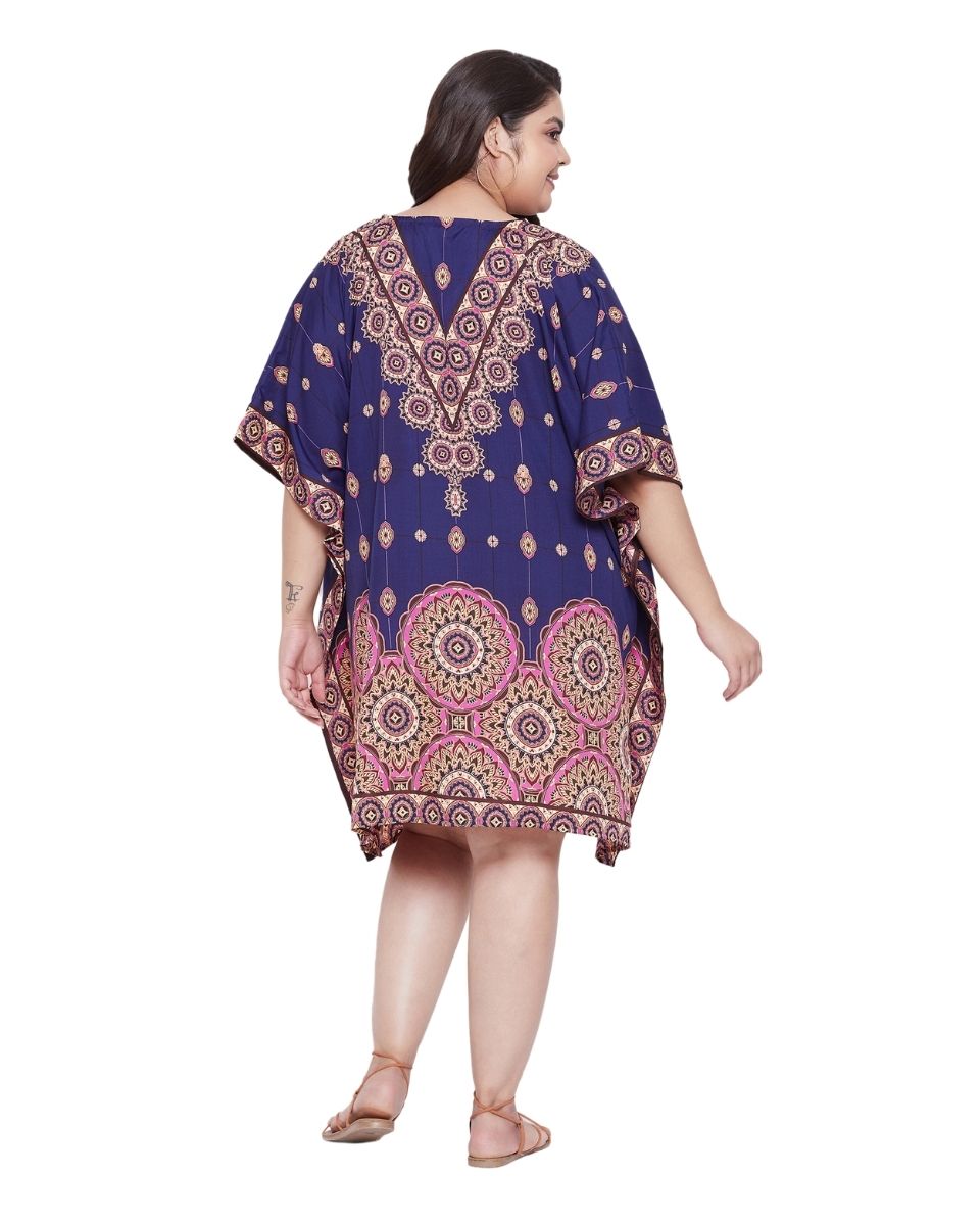 Mandala Printed Purple Polyester Tunic Top For Plus Size Women