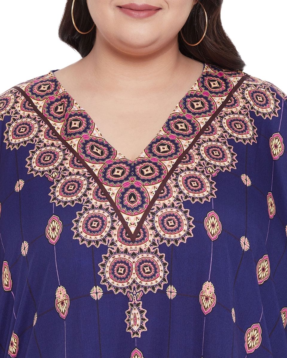 Mandala Printed Purple Polyester Tunic Top For Plus Size Women