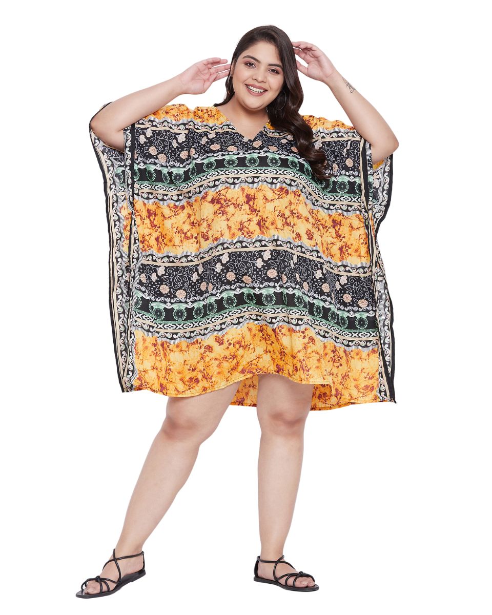 Floral Printed Yellow Polyester Tunic Plus Size Top For Women
