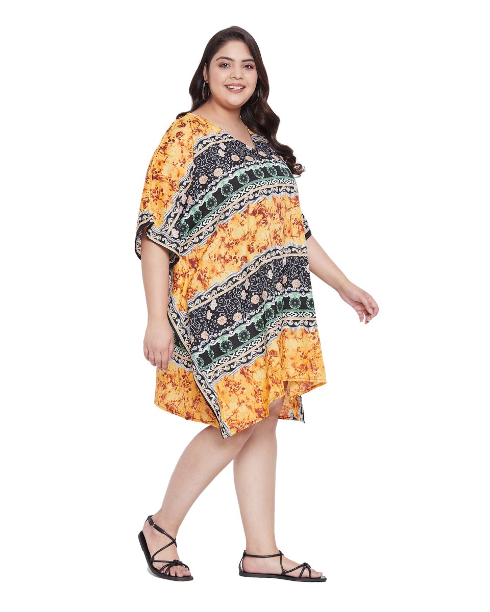 Floral Printed Yellow Polyester Tunic Plus Size Top For Women