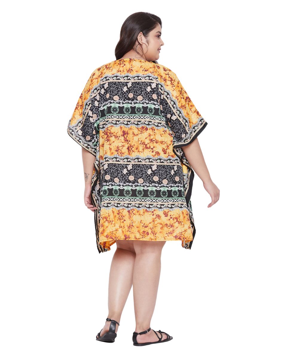 Floral Printed Yellow Polyester Tunic Plus Size Top For Women